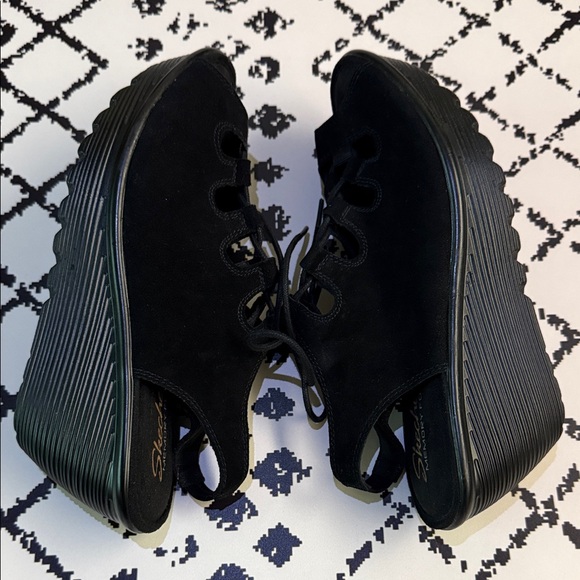Skechers Women's Wedge Lace-Up Sandals - Black - US Size 7 - EUC - Picture 6 of 12